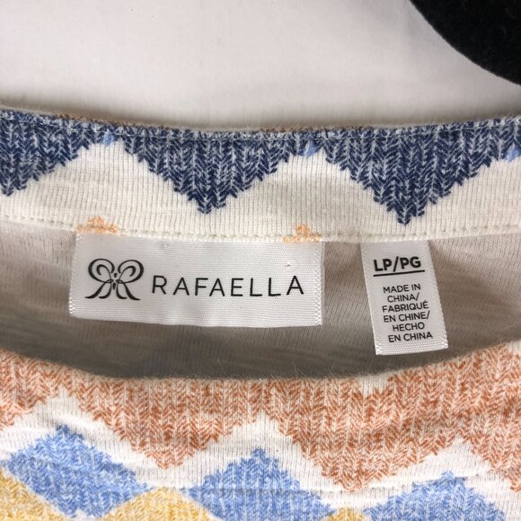 Rafaella Womens Chevron Pattern 3/4 Sleeve Tie Cuffs Cotton Knit Top L Petite - Picture 3 of 4